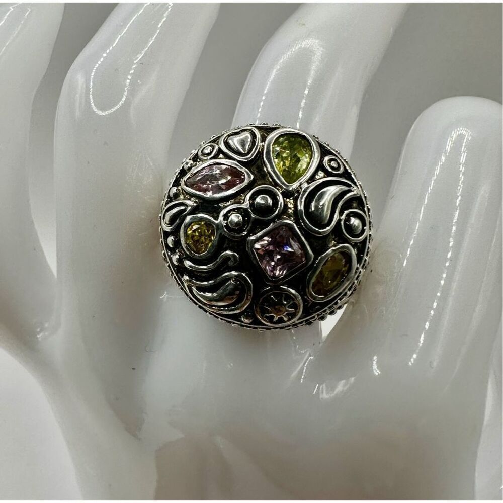 Sterling Silver Artisan Ring with Peridot, Green Garnet & Tourmaline